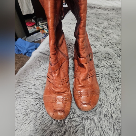 Bronx | Leather Wedge Boots w Stud Detail - Cognac - Picture 8 of 11